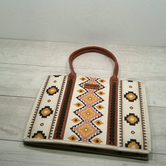 Wrangler Southwestern Aztec Mexican Style Print Canvas Wide Full Zip Tote Bag - Picture 3 of 14